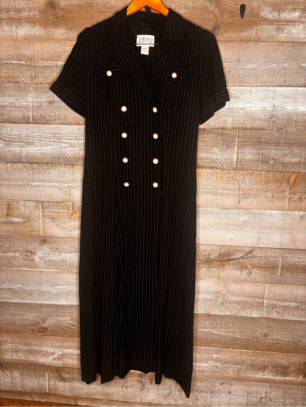 Julian Taylor vintage Black Pinstripe Double-Breasted Shirt Dress pretty woman